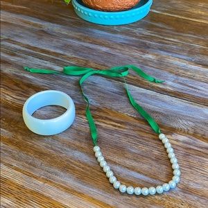 Handmade pearl ribbon necklace and bangle